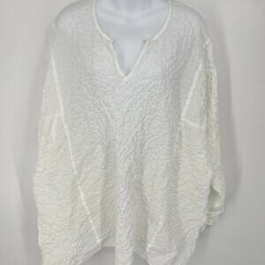 Vintage Eileen Fisher Cream Stretch V Neck Crinkle Sheer Swim Cover Up 2X *READ*